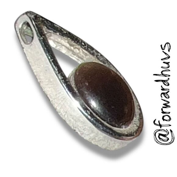 Bundle Sale 3 for $15 | Silver Tone Teardrop Pendant with Brown Cat’s Eye Center - Picture 5 of 8